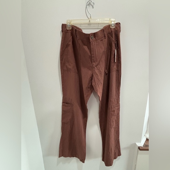 🌟🌟Sincerely Jules Women’s Linen Blend Casual Cargo Flare Pants - Brown 🌟🌟 - Picture 1 of 14